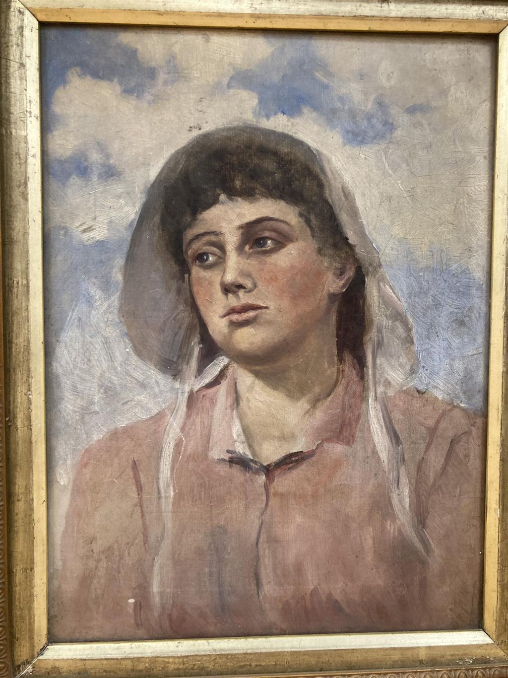 Early 20th century English School, oil on canvas, Portrait of a young woman, and a Beryl Ross